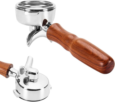 DIBTSA Portafiltro espresso de 58 mm compatible con Nuova Simonelli, boquillas dobles de 2 orejas, con cabeza de acero inoxidable y cesta de filtro y mango de madera
